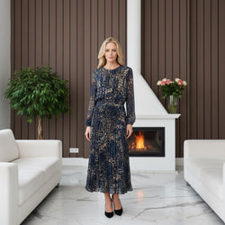 Vienna Pleated Crew Neck Maxi Dress