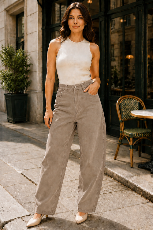 Camel/Stone Beige Balloon Fit Voggo Jeans
