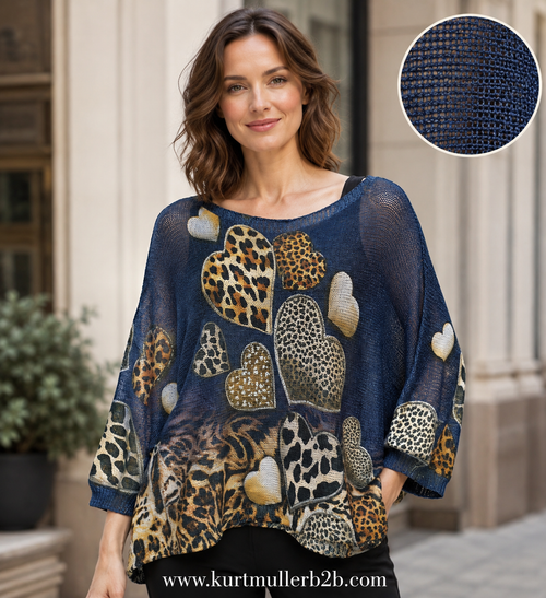 Leopard Heart Fine Mesh Knit Top