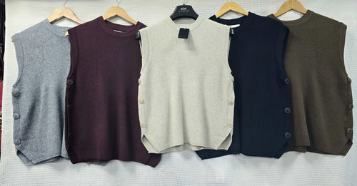 Ribbed Detailed Side Buttoned Slip Knit