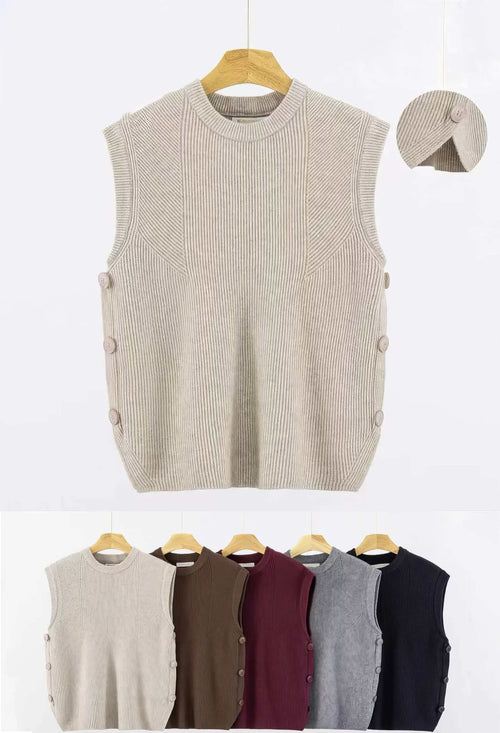 Ribbed Detailed Side Buttoned Slip Knit