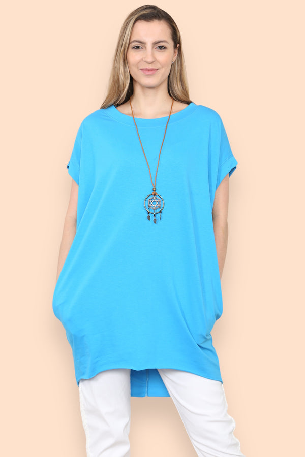 Two Pocket Cotton Tunic with Necklace Top