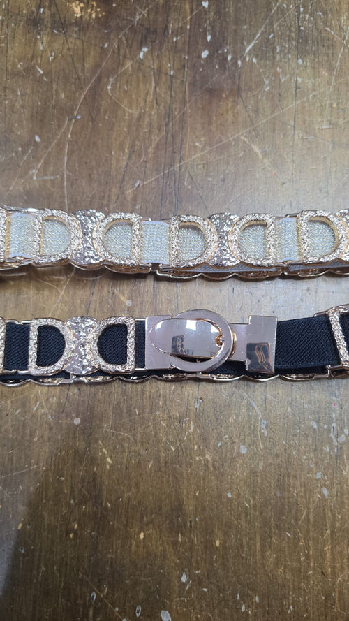 DD Embossed Gold Thin Stretch Belt