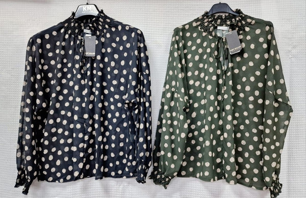 Polka Dot Tie Neck Chiffon Blouse