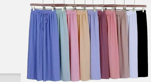 Textured Plain Plisse Wide Leg Elasticated Trousers