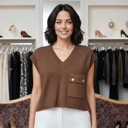 V Ribbed Pocket Sleeveless Knit