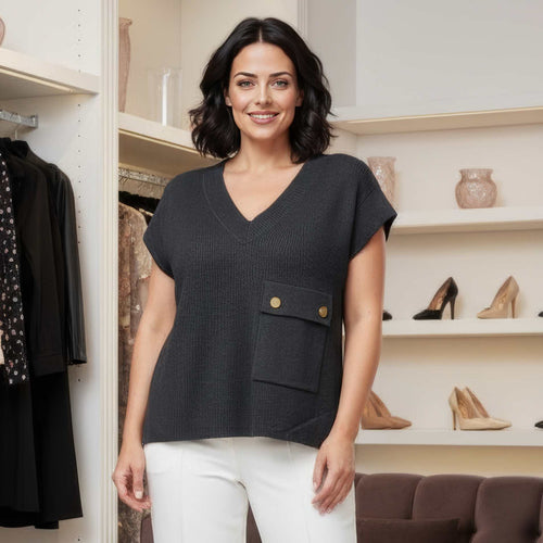 V Ribbed Pocket Sleeveless Knit