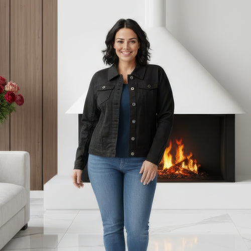 Black Voggo Cotton Bi-stretch Denim Jacket