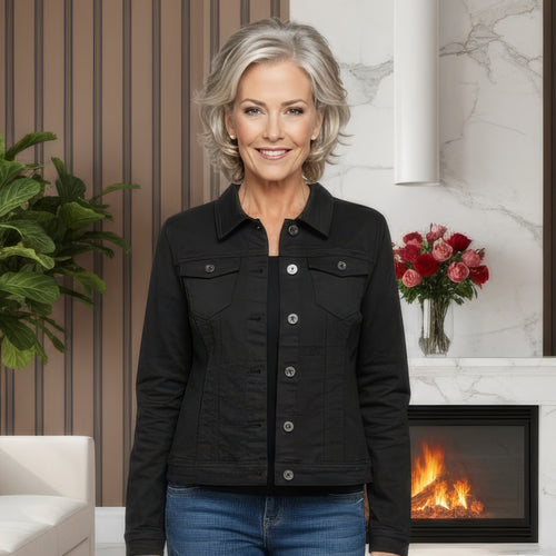 Black Voggo Cotton Bi-stretch Denim Jacket