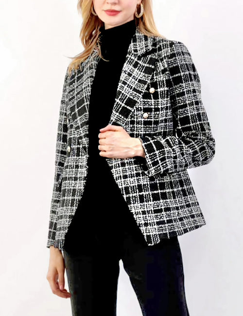 Tweed Check Gold Button Blazer
