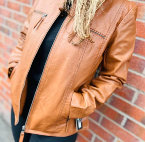 Real Leather Mandarin Collar Jackets