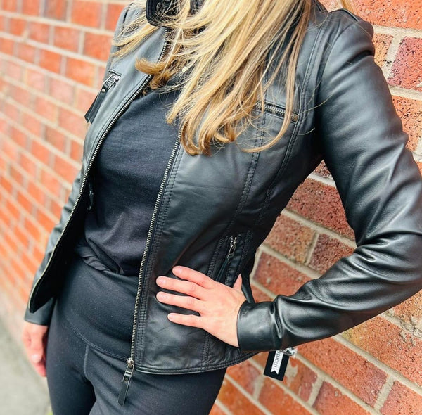 Black Real Leather Mandarin Collar Jacket