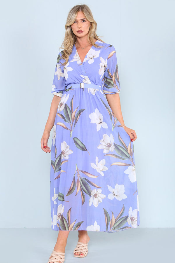 Georgia Floral Print Pleated Belted Maxi Dress