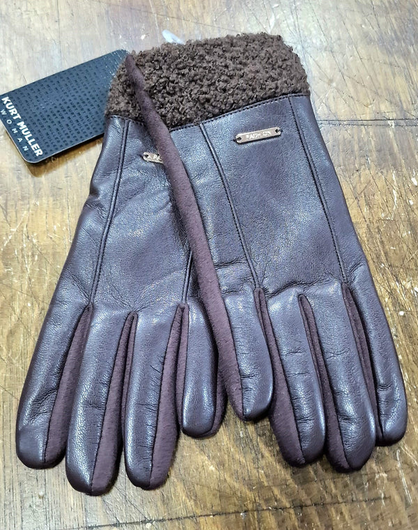 Leather Look Wool Trim Gloves