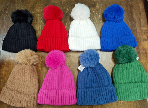 Ribbed Large Pom Wool Blend Hat