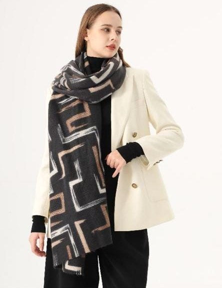 Two Tone Abstract Wool Blend Scarf