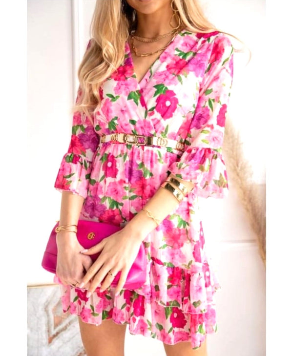 Sophie Pink Crossover Tier Midi Dress