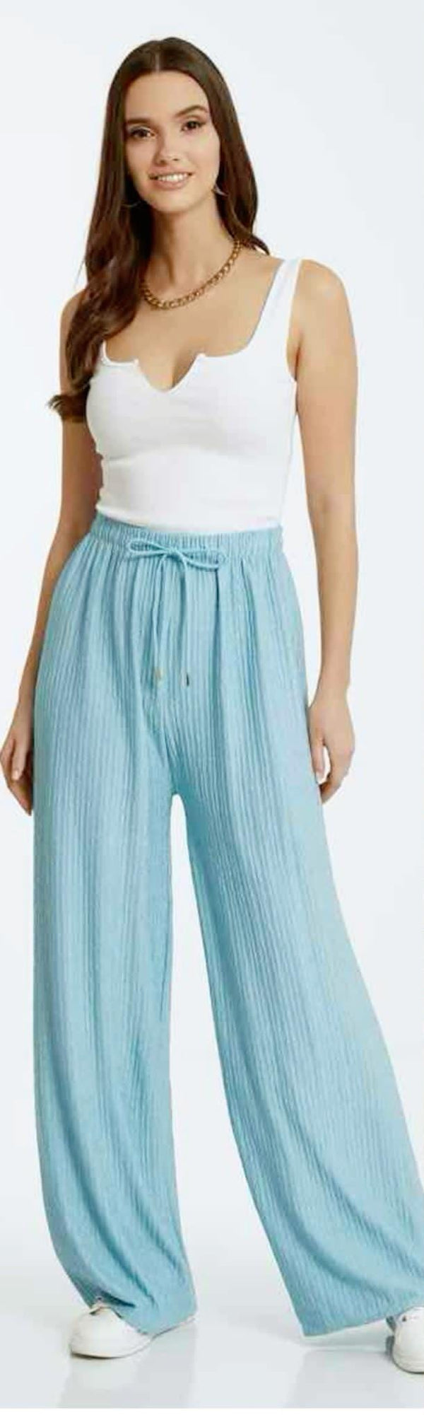 Crinkle Plissee Palazzo Wide Leg Trousers