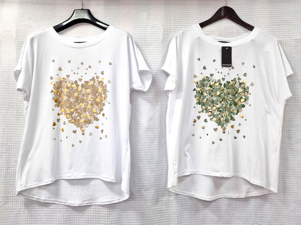 Multi Heart Splash Embellished Cotton Italian T-Shirt