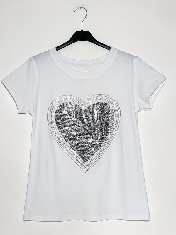 Leopard Heart Stud Embellished Cotton Italian T-Shirt