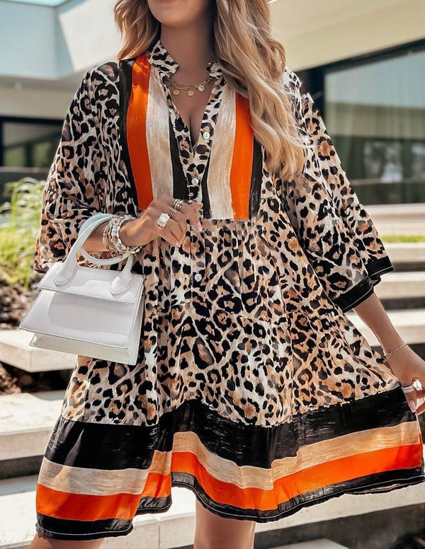 Leopard Contrast Print Smock Tunic Dress