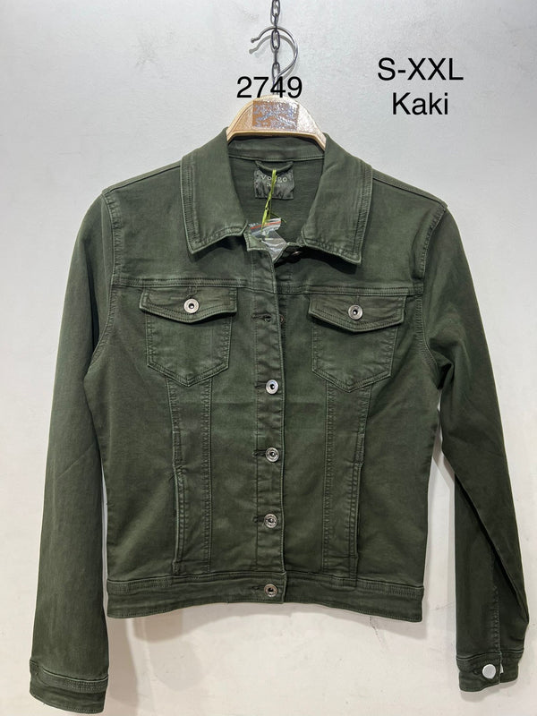 Khaki Green Washed Denim Cotton Stretch Jacket