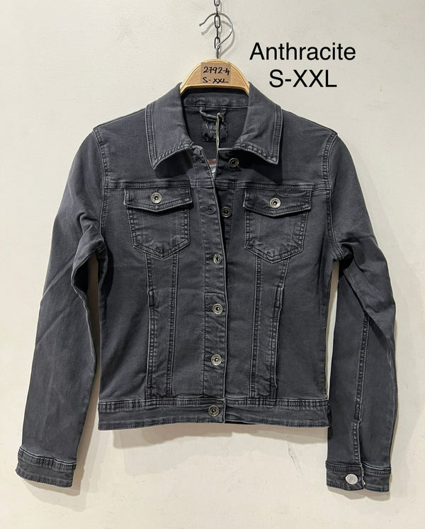 Charcoal Grey Voggo Washed Denim Cotton Stretch Jacket