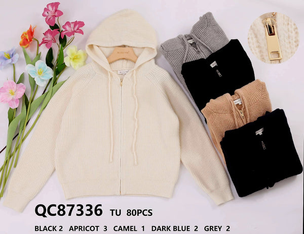 Ribbed Soft Hooded Zipped Cardigan
