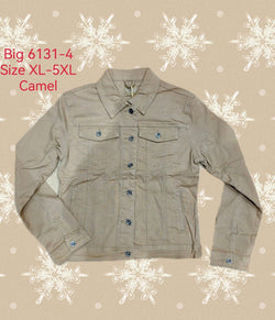 PLUS SIZE Dark Beige Camel Denim Cotton Jacket