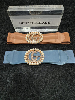 Pearl Embellished GG Stretch Waist Belt