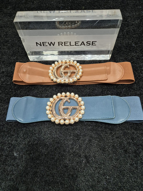 Pearl Embellished GG Stretch Waist Belt