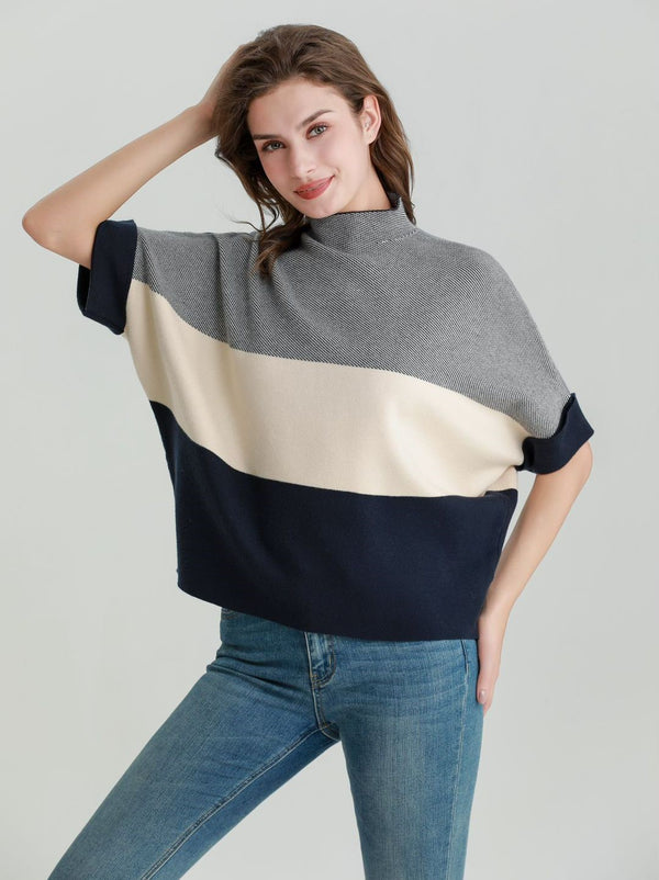 Colour Block Funnel Neck Fine Knit