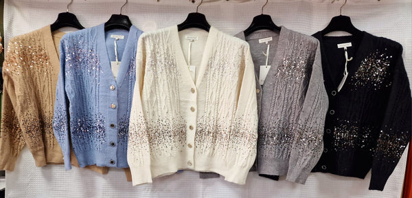 Cable Sequin Gold Button Cardigan