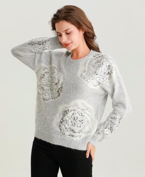 Swirl Sequin Soft Touch Wool Blend Knit Jumper