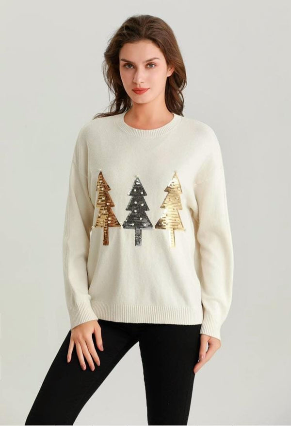 Pearl Sequin Tree Knit Jumper