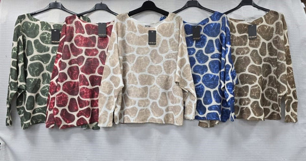 Marble Print Long Sleeve Fine Knit Top