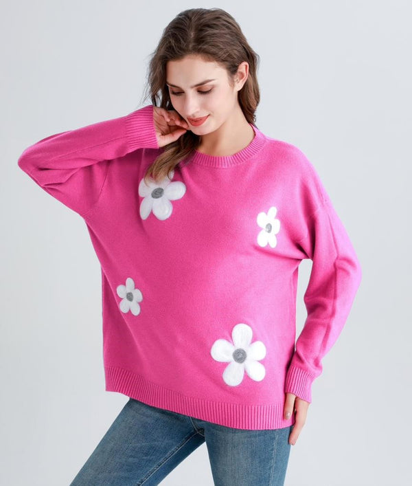 Daisy Embellished Crew Fine Knit Jumper