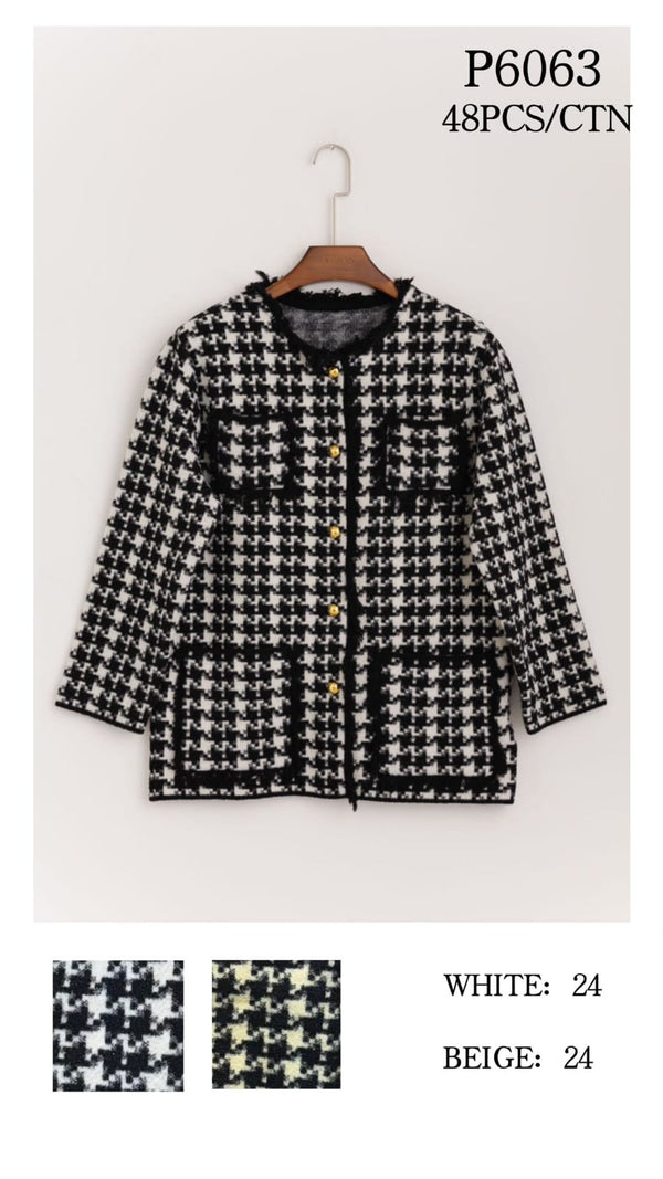 Boucle 4 Pocket Check Cardigan