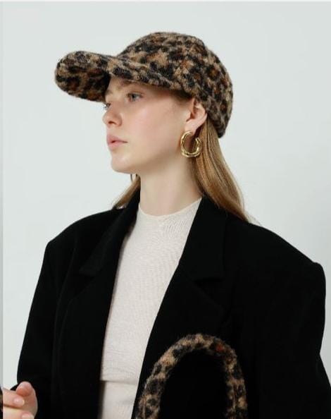 Boucle Leopard Print Baseball Cap Hat