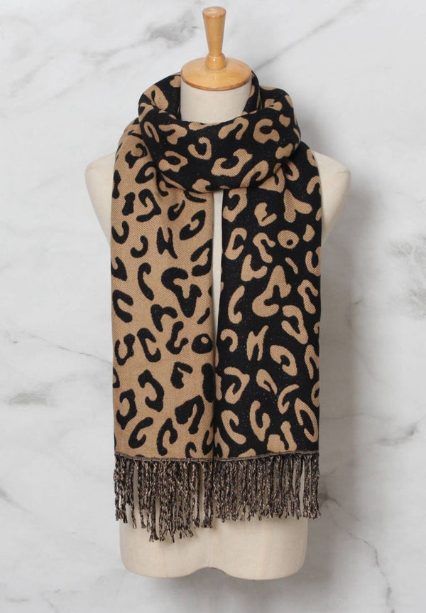 Tonal Leopard Print Cotton Scarf