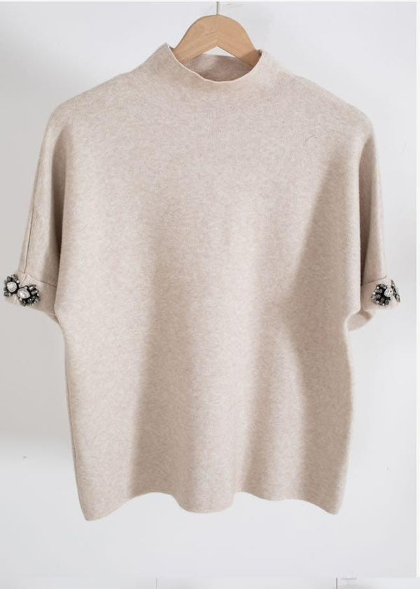 Crystal Trim Cuff Knit Jumper