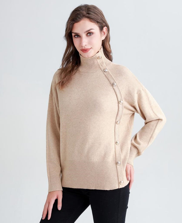 Gold Button Turtle Neck Soft Knit