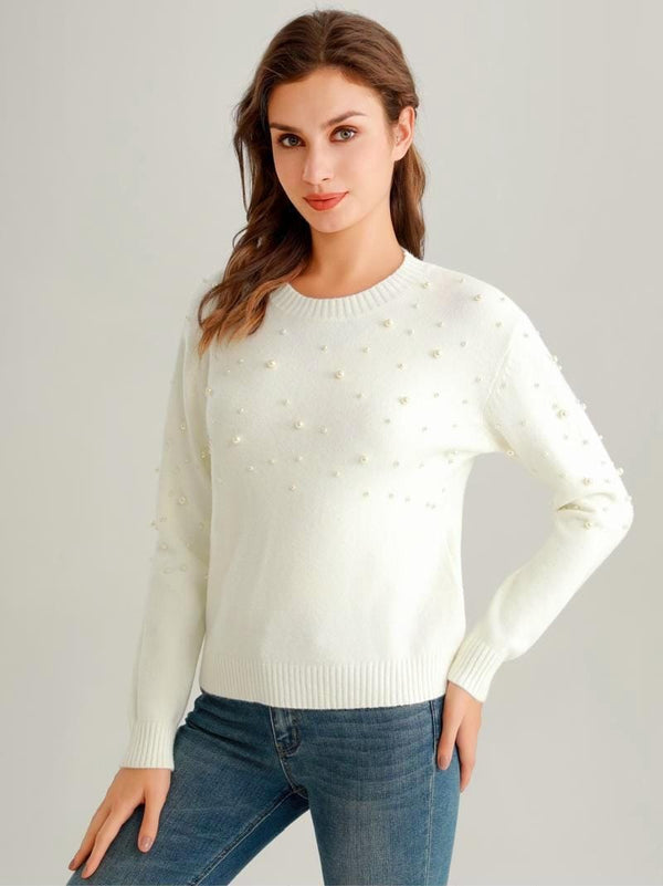 Pearl Embellished Crew Neck Knit Jumper