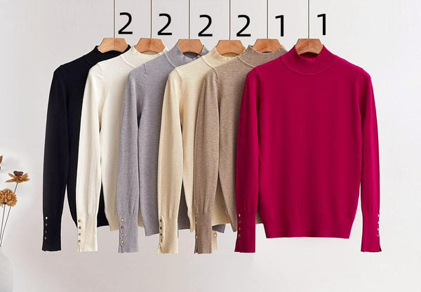 Zra Turtleneck Gold Button Cuff Knit Jumper