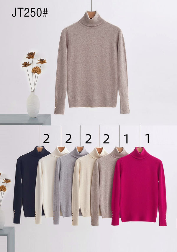 Zra Polo Neck Gold Button Cuff Knit Jumper