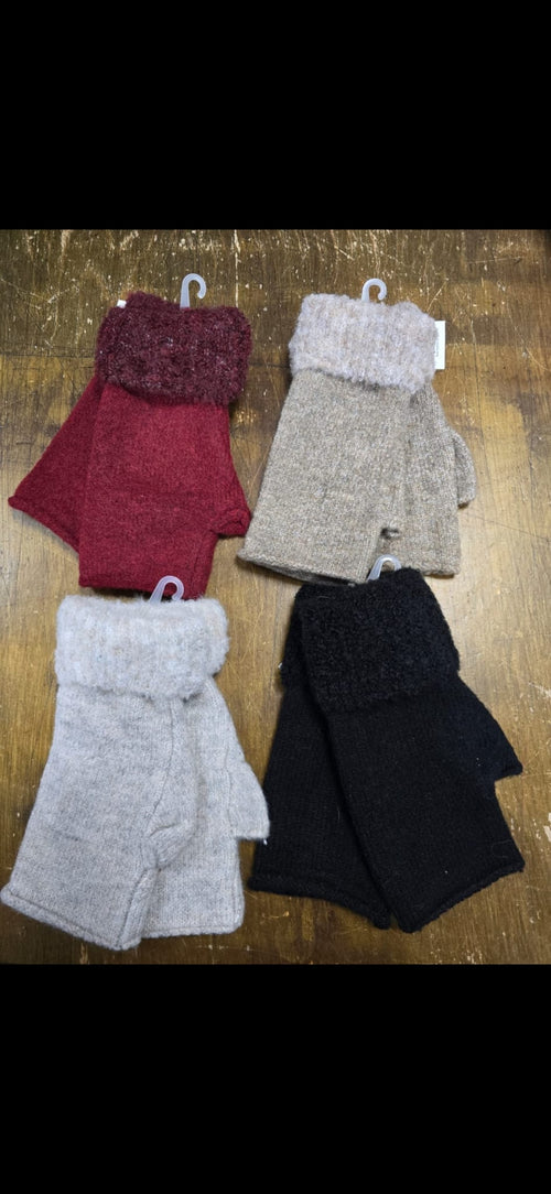 Wool Fingerless Faux Fur Gloves