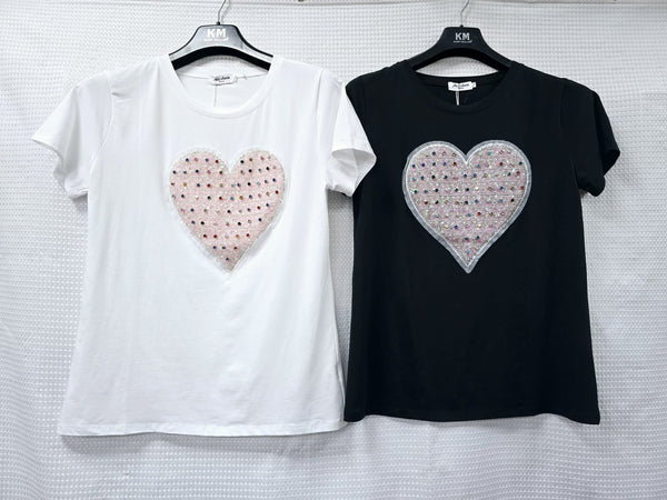 Heart Multi Crystal Cotton Top