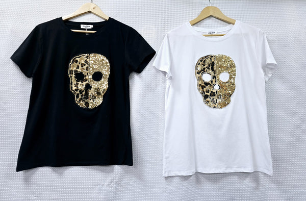 Leopard Sequin Skull Cotton Top Tshirt