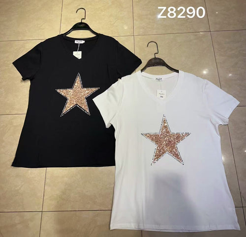 V Sequin Star Cotton Top Tshirt