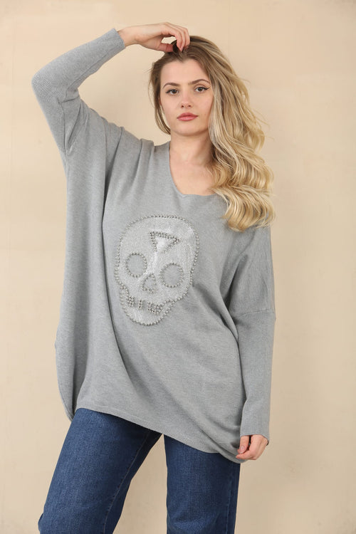Diamante Stud Skull Wool Blend Fine Knit